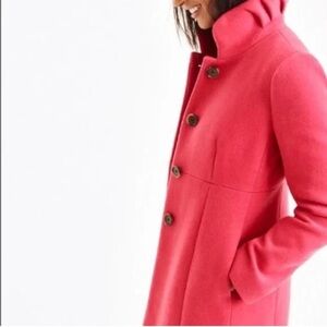 J. Crew Petite Wool Blend Coral/Pink Lady Day Coat - Stand Collar - Size 0P